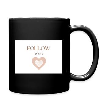 Follow Your Heart, Simple Brown Text and Heart - Full Colour Mug - black - Right