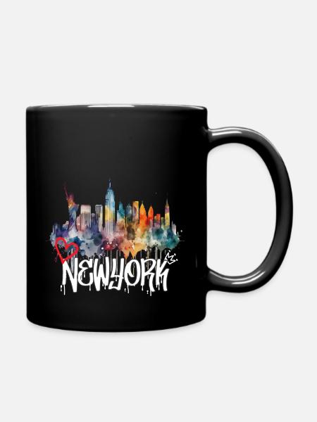 New York Skyline Graffiti Schriftzug - Tasse einfarbig - Schwarz