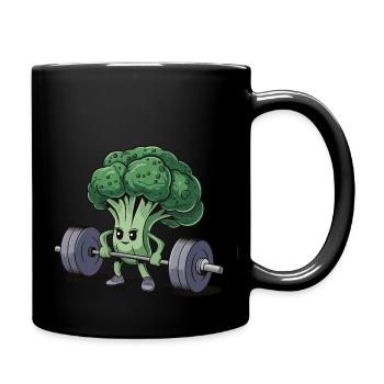 Broccoli Cartoon Fitness Weightlifting Humor - Full Colour Mug - black - Right
