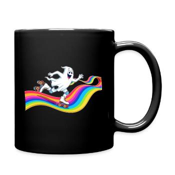 Geist beim Rollschuhlaufen auf Regenbogenbahn - Tasse einfarbig - Schwarz - Rechts