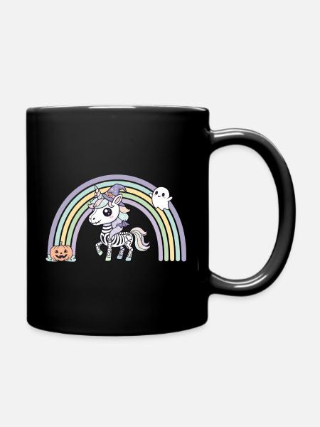 BOHO Skelett‑Einhorn mit Regenbogen – Halloween - Tasse einfarbig - Schwarz