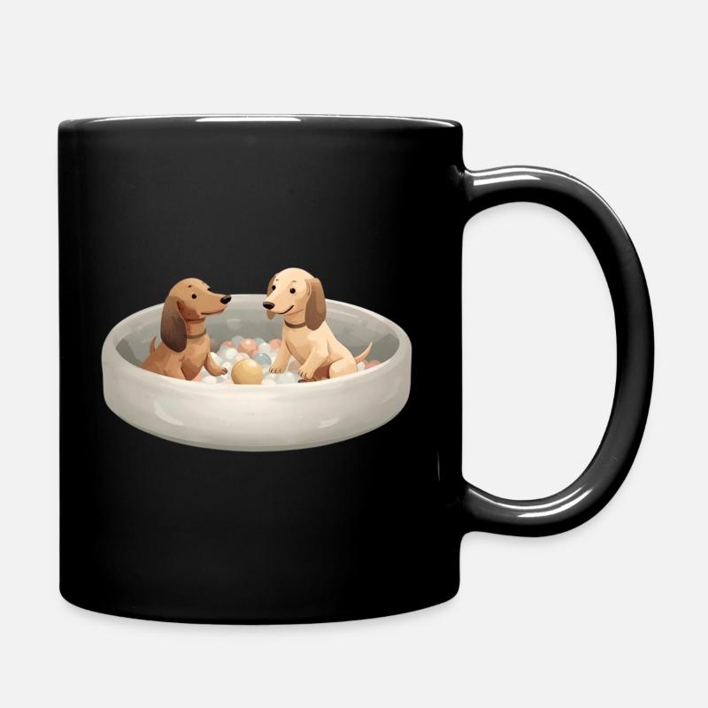 Deux teckels en piscine à balles design pastel - Mug uni - noir