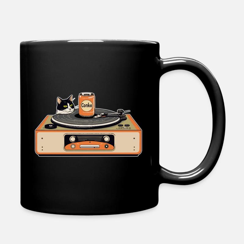 Chat rétro à la platine - Mug uni - noir