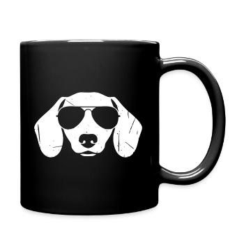 Dackel Kopf Sonnenbrille Cool Vektor - Tasse einfarbig - Schwarz - Rechts