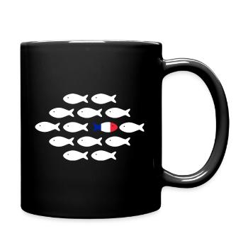 Fish in rows with tricolor fish - Full Colour Mug - black - Right