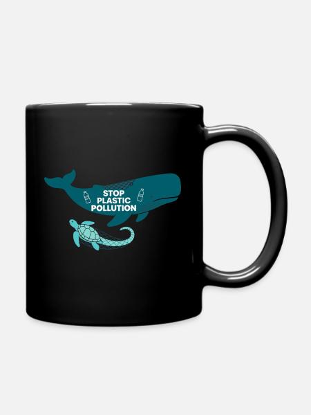 Stop Plastic Pollution, whale and turtle - Tasse einfarbig - Schwarz