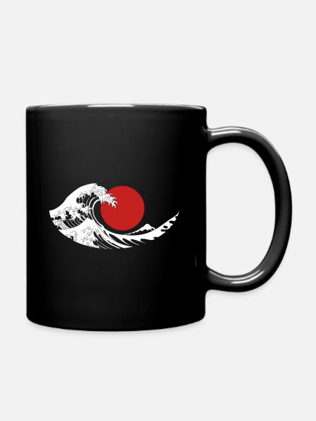 Esthétique japonaise du Soleil Rouge de la Grande Vague - Mug uni - noir