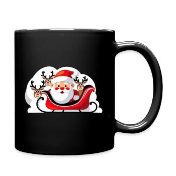 Weihnachts-Santa im Schlitten mit Rentieren - Tasse einfarbig - Schwarz - Rechts