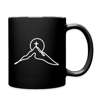 Minimalist mountain peak with summit cross - Full Colour Mug - black - Right
