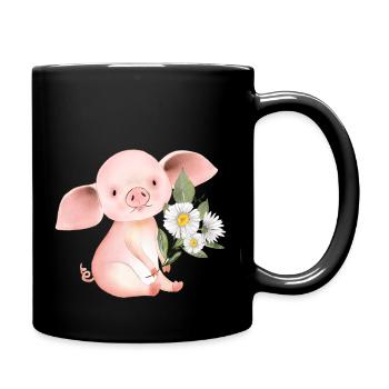 Kleines Schwein, Neujahr - Tasse einfarbig - Schwarz - Rechts
