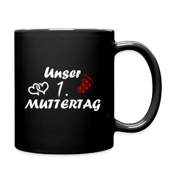 Der erster Muttertag Text mit Herzen und Muster - Tasse einfarbig - Schwarz - Rechts