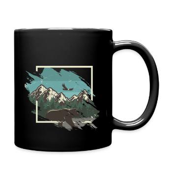 Bär vor verschneitem Bergpanorama - Tasse einfarbig - Schwarz - Rechts