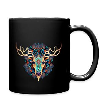 Magischer Hirsch orange türkis Ornamente - Tasse einfarbig - Schwarz - Rechts