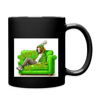 Hund auf Couch- sorry no time- lustiges Design - Tasse einfarbig - Schwarz - Rechts