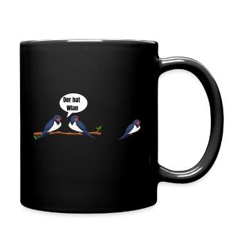 Der hat wlan Schwalbe lustige Sprüche Tiere - Tasse einfarbig - Schwarz - Rechts