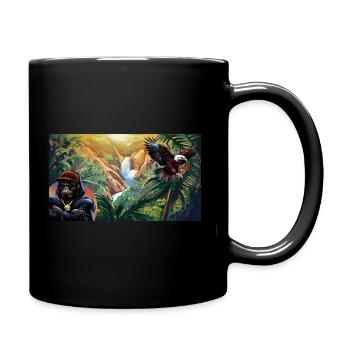 Dschungel mit Tieren Affe und Adler Natur Modern - Tasse einfarbig - Schwarz - Rechts
