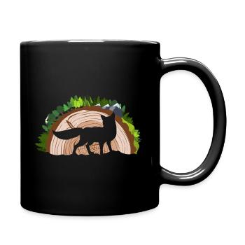 Fox Silhouette against a Log and Forest Background - Full Colour Mug - black - Right