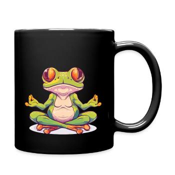 Meditating frog finds inner peace - Full Colour Mug - black - Right