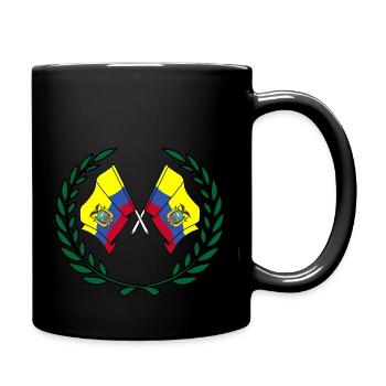 Ecudor-Fahnen im Lorbeerkranz - Tasse einfarbig - Schwarz - Rechts