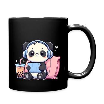Cute Panda Playing Video games and Boba Tea - Full Colour Mug - black - Right