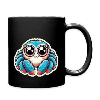 Cute blue red Jumping Spider is sitting friendly - Full Colour Mug - black - Right