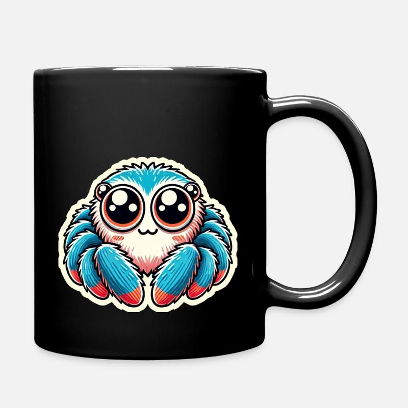 Cute blue red Jumping Spider is sitting friendly - Full Colour Mug - black