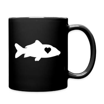 Karpfen Liebe Herz Fische Angeln Geschenk - Tasse einfarbig - Schwarz - Rechts
