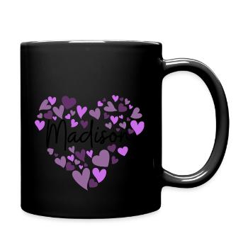 Madison Namensdesign mit herzförmigem lila Herz - Tasse einfarbig - Schwarz - Rechts