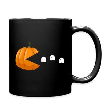 Pumpkin Eating Ghosts Funny Halloween - Full Colour Mug - black - Right