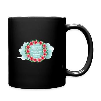 You're Loved & Enough – Watercolor Floral Wreath - Full Colour Mug - black - Right