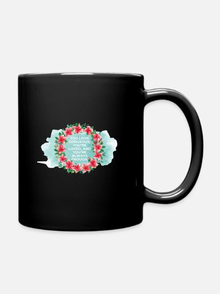 You're Loved & Enough – Watercolor Floral Wreath - Full Colour Mug - black