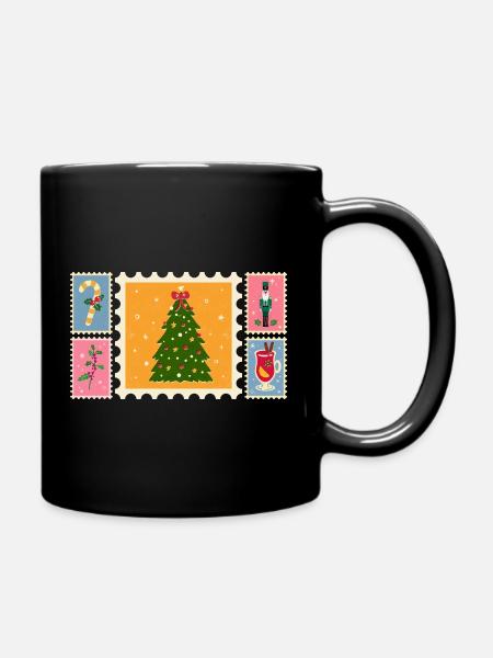 Sapin de Noël en style timbre - Mug uni - noir