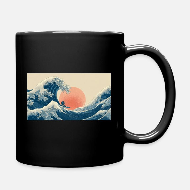 Surfing Wave at Sunset - Full Colour Mug - black