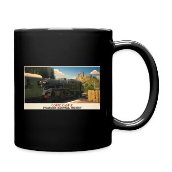 Corfe Castle Steam Train Poster - Full Colour Mug - black - Right