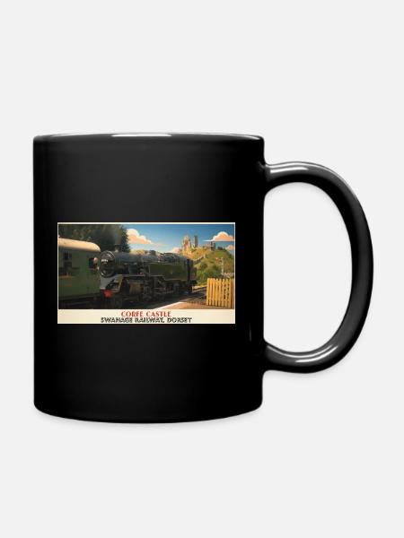 Corfe Castle Steam Train Poster - Full Colour Mug - black
