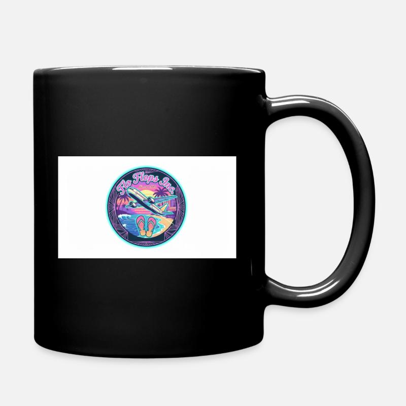 Retro Neon Wings and Beach - Full Colour Mug - black