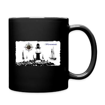 Warnemünde Leuchtturm Kompass Edition - Tasse einfarbig - Schwarz - Rechts