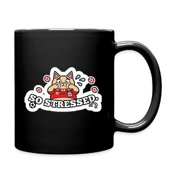 Funny Stressed Football Fan Cat Soccer Sticker Art - Full Colour Mug - black - Right