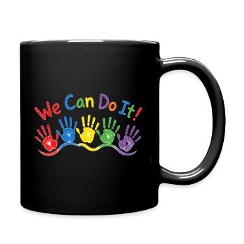 Kinder Handabdrücke Welle – Bunte Wachsmaler Kunst - Tasse einfarbig - Schwarz - Rechts