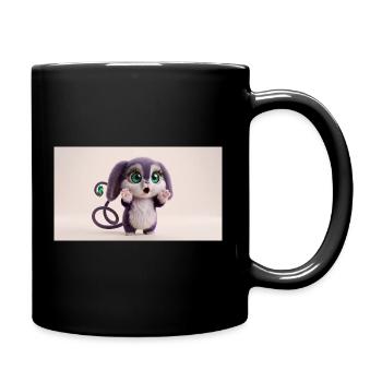 Surprised Cute Fluffy Creature with Big Green Eyes - Tasse einfarbig - Schwarz - Rechts
