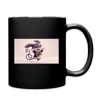Cute fluffy purple 3D character holding a green gi - Tasse einfarbig - Schwarz - Rechts