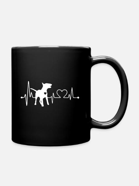Herzschlag-Bullterrier-T-Shirt - Tasse einfarbig - Schwarz