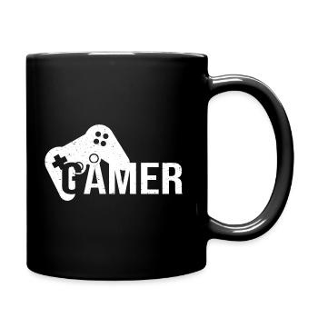 Gamer as text with a gamepad in vintage - Full Colour Mug - black - Right