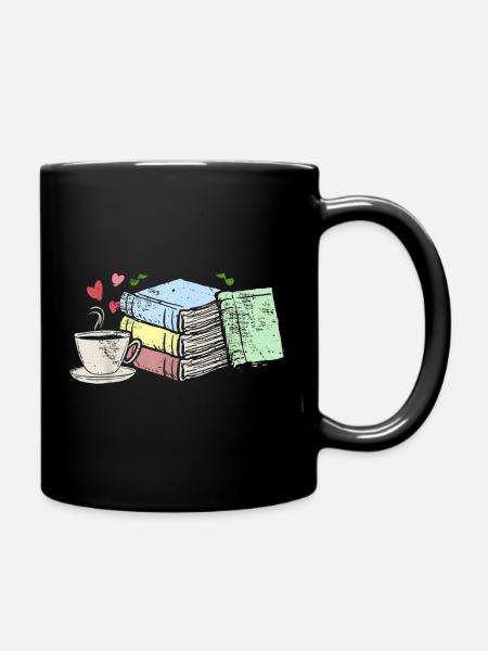 Zeichnung Kaffee und Bücher Leseratten Geschenke - Tasse einfarbig - Schwarz