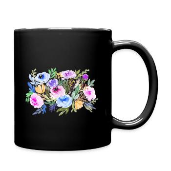 Aquarell Strauss Blumen mit farbigen Blüten - Tasse einfarbig - Schwarz - Rechts