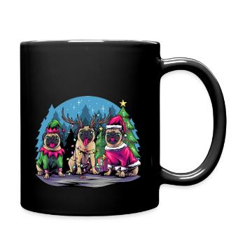Weihnachtsmann Elfe Rentier - Mops Liebhaber - Tasse einfarbig - Schwarz - Rechts