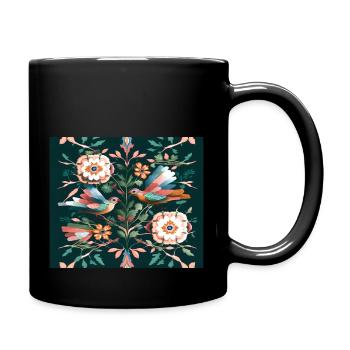 Arbre fleuri avec des oiseaux sur fond vert - Mug uni - noir - Droite