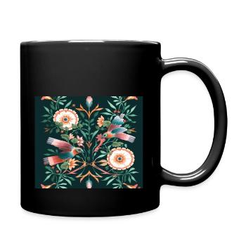 Arbre fleuri avec des oiseaux sur fond vert v1 - Mug uni - noir - Droite