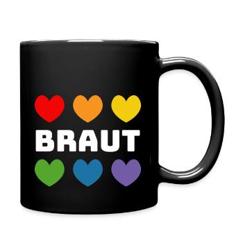 Regenbogenherzchen Braut weiss - Tasse einfarbig - Schwarz - Rechts