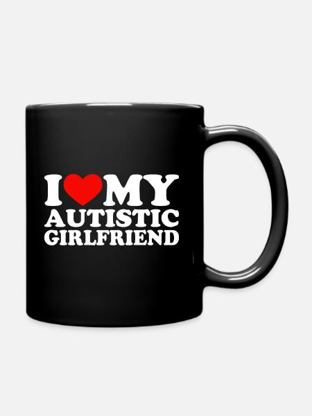 I Love My Autistic Girlfriend I Heart My GF - Full Colour Mug - black